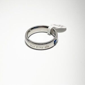 Stainless Steel Ring "Her King" Faux Blue Stone Size 11 NEW